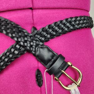 Most Wanted Black Braided Leather Belt NWT L Gold Buckle Classic Boho Equestrian
